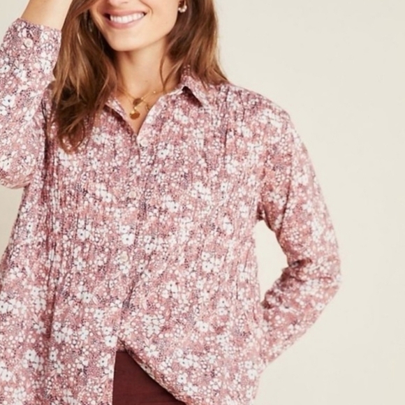 Pilcro AND THE LETTERPRESS LADIES LONG SLEEVE BUTTON FRONT TOP- XS - Picture 1 of 5